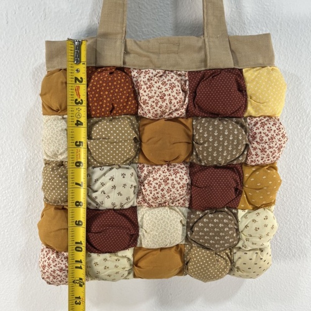 Handmade Puff Quilted Patchwork Tote Bag Boho Cottagecore Vintage Style - Picture 6 of 8